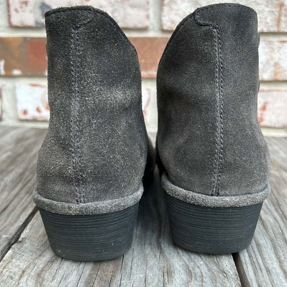 Booties Fly London charcoal gray suede ankle 1 1/2 wedge zip premium lea… - Picture 4 of 11
